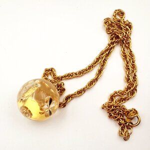 Chanel Vintage Gold Plated CC Bag Tortoise Motif Large Ball Pendant Necklace